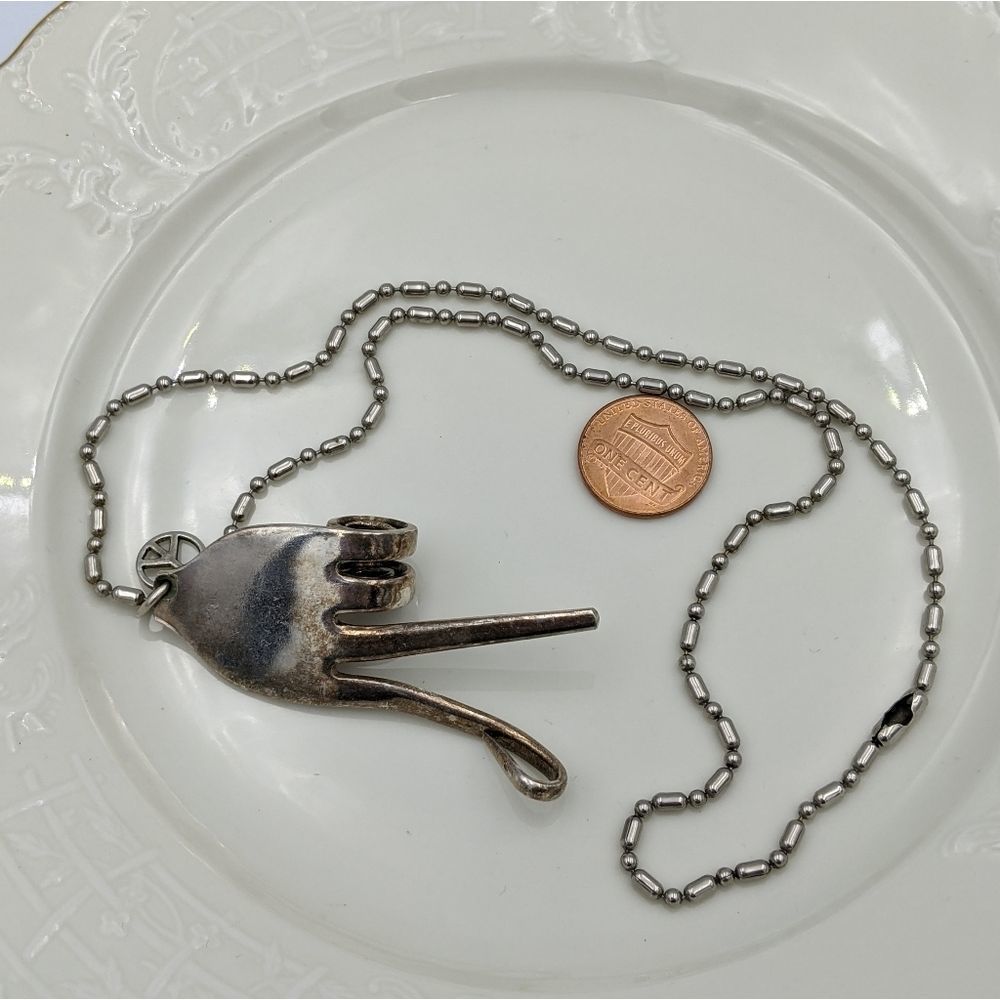 Peace Sign Silver Plate Fork Artisan Necklace - Picture 4 of 11